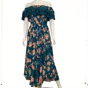 Jaase Tuscan Escape Off Shoulder Floral Flounce Dress Womens SZ S Romantic Boho
